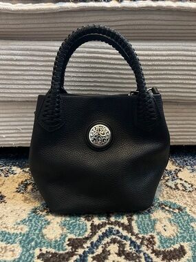 Brighton Reina Medium Tote Black Leather with Silver